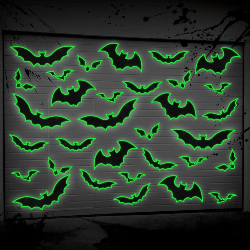 YUJUN 30 PCS Halloween Garage Door Decorations Black Bats Glow in The Dark Magnets Garage Door Luminous Magnetic for Halloween Refrigerator Garage Indoor Outdoor Car Decorations - Image 1